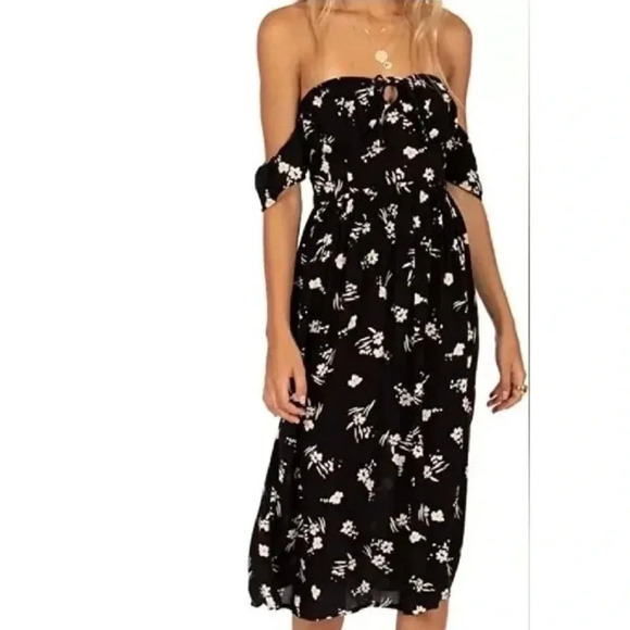 AMUSE SOCIETY Regency Off the Shoulder Midi Dress Floral Print size XS - Picture 1 of 11